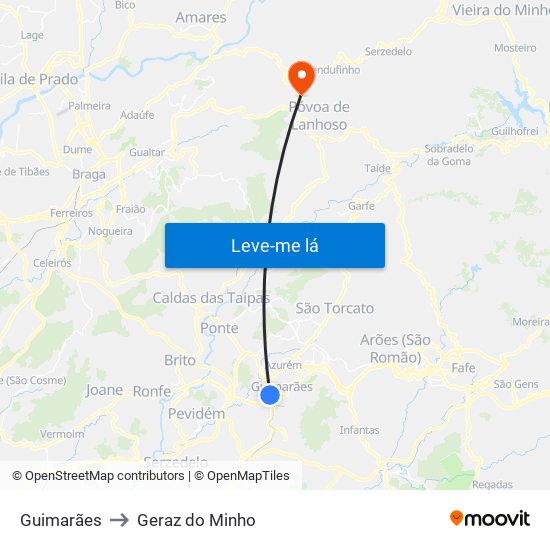 Guimarães to Geraz do Minho map