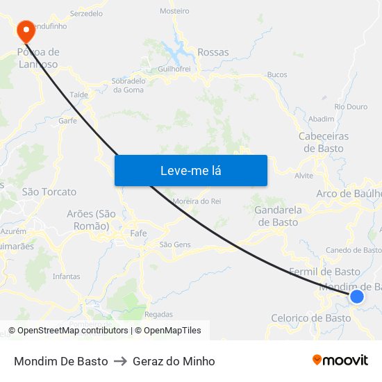 Mondim De Basto to Geraz do Minho map