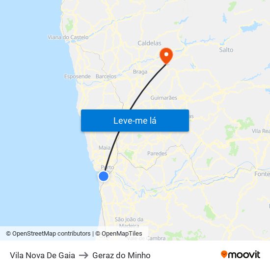 Vila Nova De Gaia to Geraz do Minho map