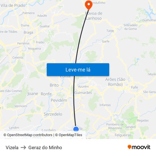 Vizela to Geraz do Minho map
