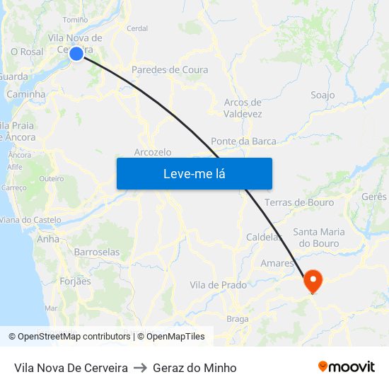 Vila Nova De Cerveira to Geraz do Minho map