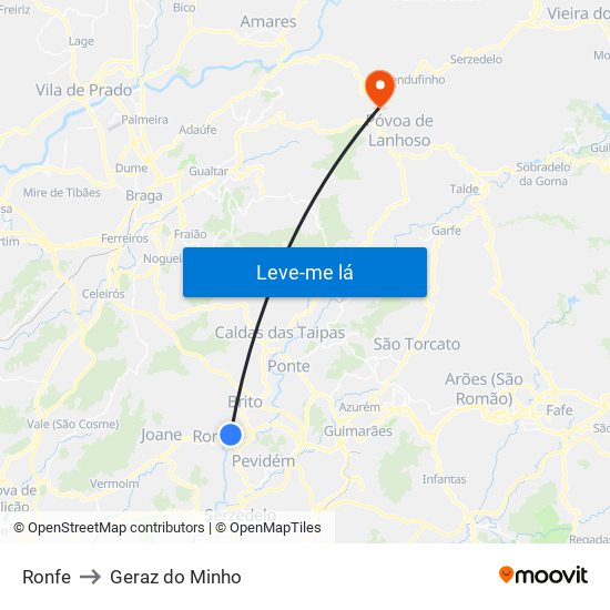 Ronfe to Geraz do Minho map