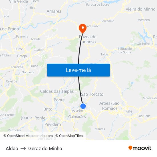 Aldão to Geraz do Minho map