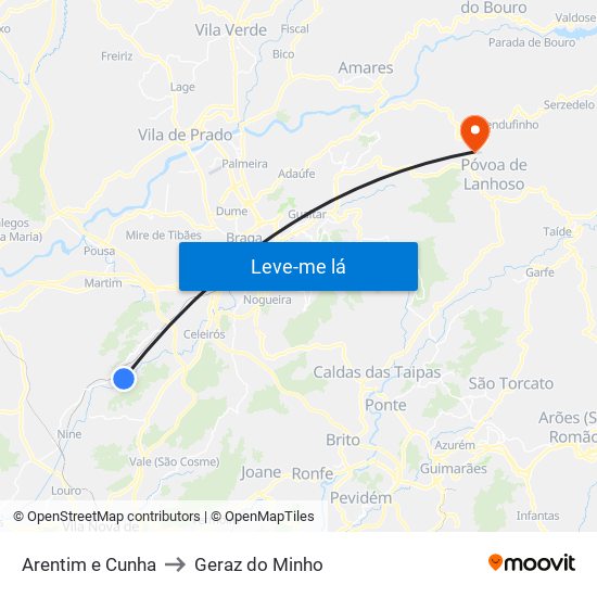 Arentim e Cunha to Geraz do Minho map