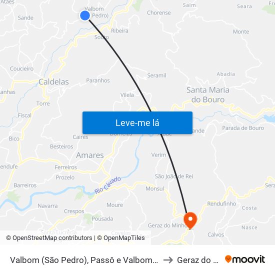 Valbom (São Pedro), Passô e Valbom (São Martinho) to Geraz do Minho map