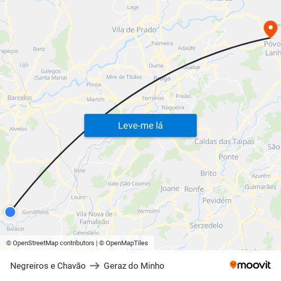 Negreiros e Chavão to Geraz do Minho map