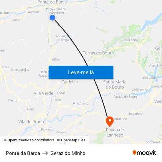 Ponte da Barca to Geraz do Minho map