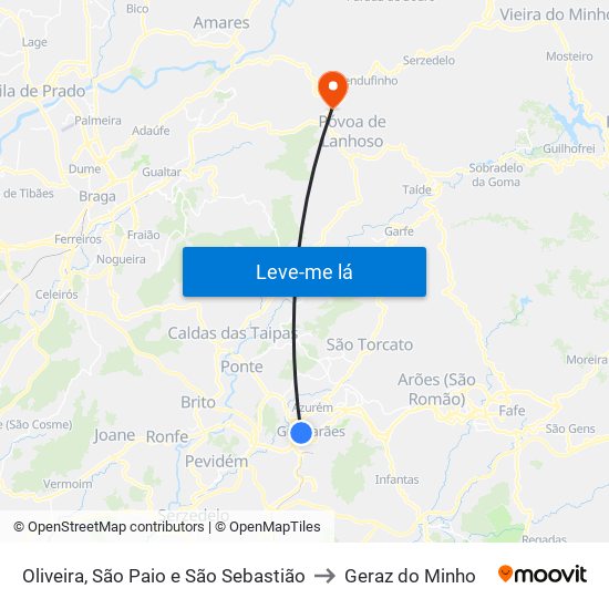 Oliveira, São Paio e São Sebastião to Geraz do Minho map