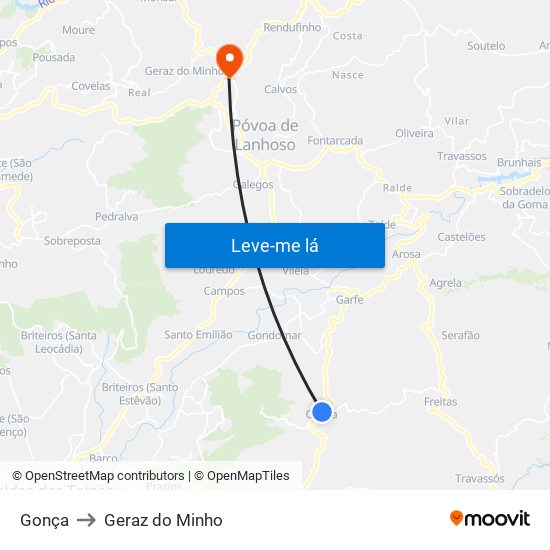 Gonça to Geraz do Minho map