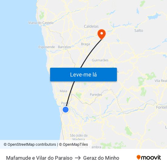 Mafamude e Vilar do Paraíso to Geraz do Minho map