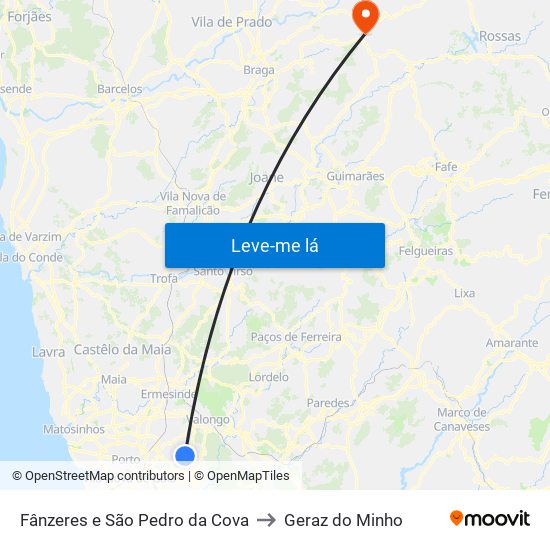 Fânzeres e São Pedro da Cova to Geraz do Minho map