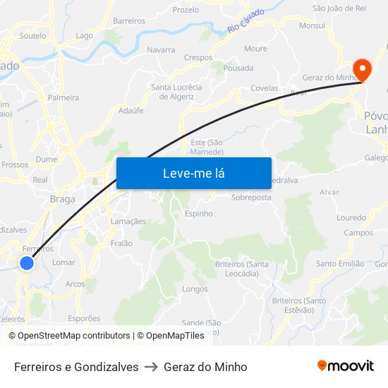 Ferreiros e Gondizalves to Geraz do Minho map