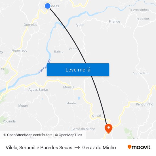 Vilela, Seramil e Paredes Secas to Geraz do Minho map