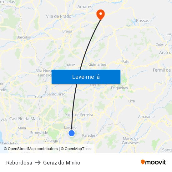 Rebordosa to Geraz do Minho map