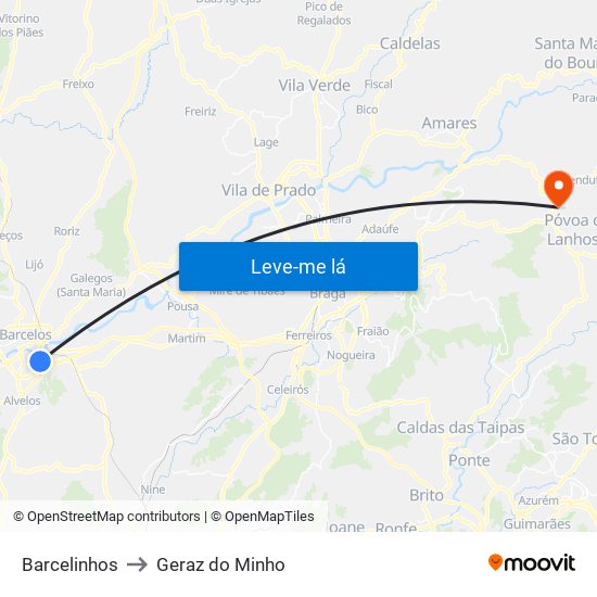 Barcelinhos to Geraz do Minho map