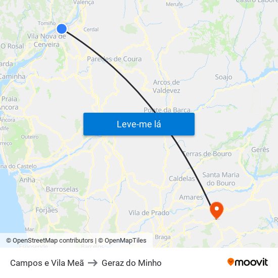 Campos e Vila Meã to Geraz do Minho map