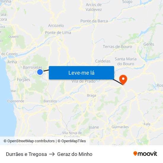 Durrães e Tregosa to Geraz do Minho map
