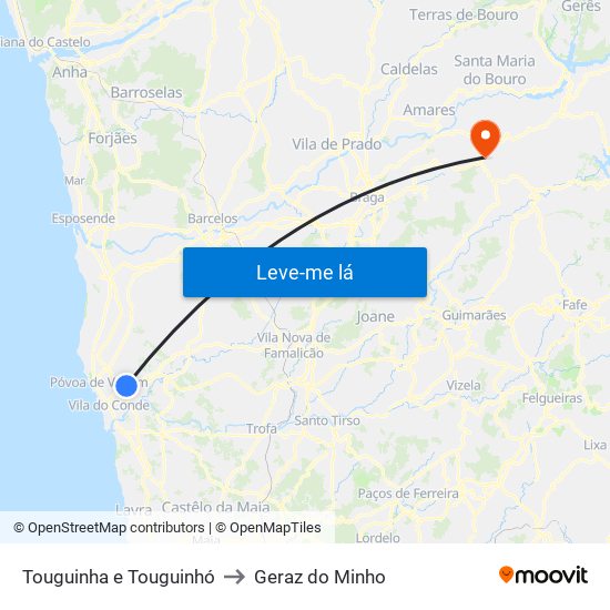 Touguinha e Touguinhó to Geraz do Minho map