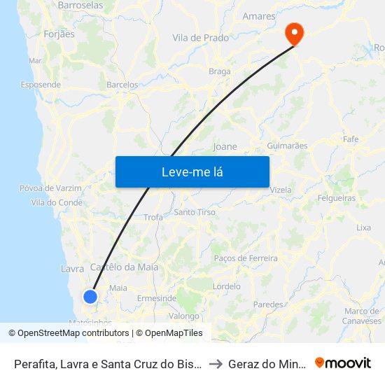 Perafita, Lavra e Santa Cruz do Bispo to Geraz do Minho map