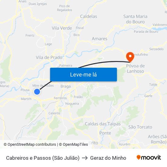 Cabreiros e Passos (São Julião) to Geraz do Minho map