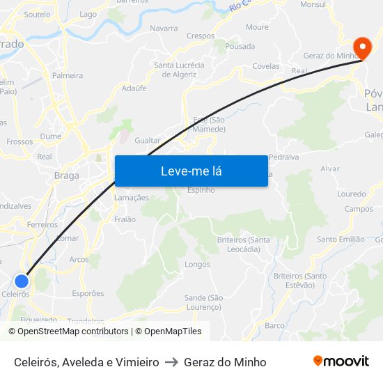 Celeirós, Aveleda e Vimieiro to Geraz do Minho map