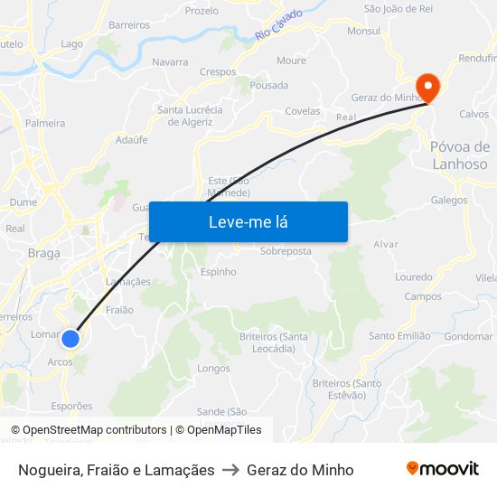 Nogueira, Fraião e Lamaçães to Geraz do Minho map