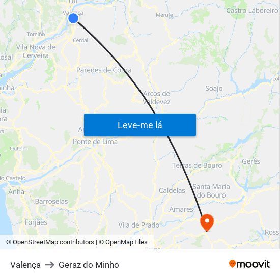 Valença to Geraz do Minho map