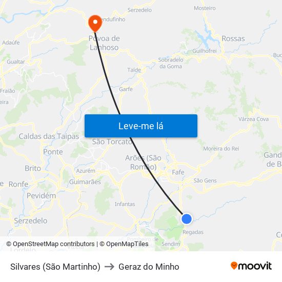 Silvares (São Martinho) to Geraz do Minho map
