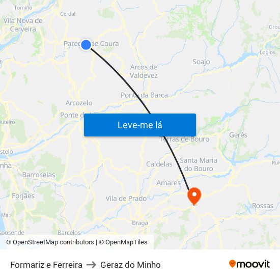 Formariz e Ferreira to Geraz do Minho map