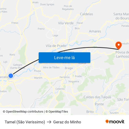 Tamel (São Veríssimo) to Geraz do Minho map