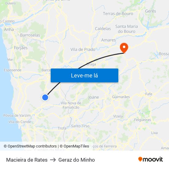 Macieira de Rates to Geraz do Minho map