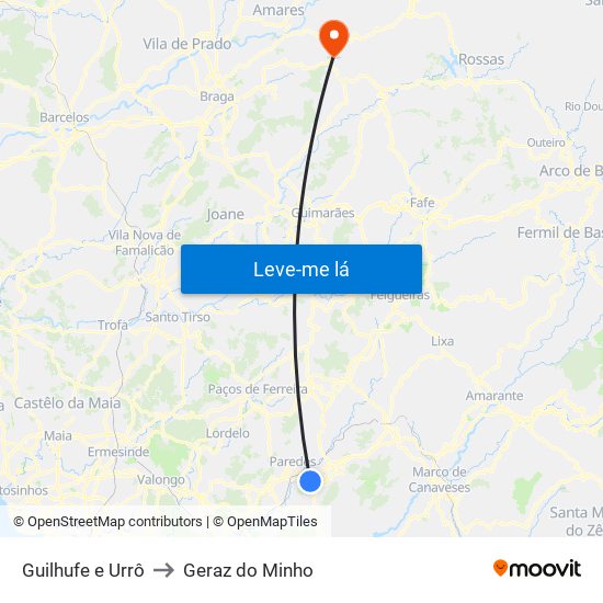 Guilhufe e Urrô to Geraz do Minho map