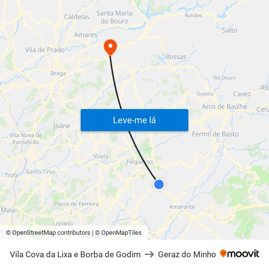 Vila Cova da Lixa e Borba de Godim to Geraz do Minho map