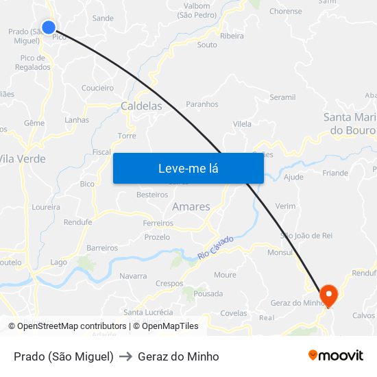 Prado (São Miguel) to Geraz do Minho map