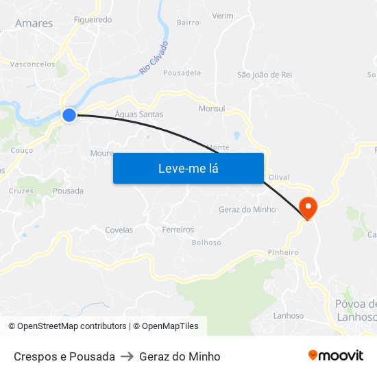 Crespos e Pousada to Geraz do Minho map