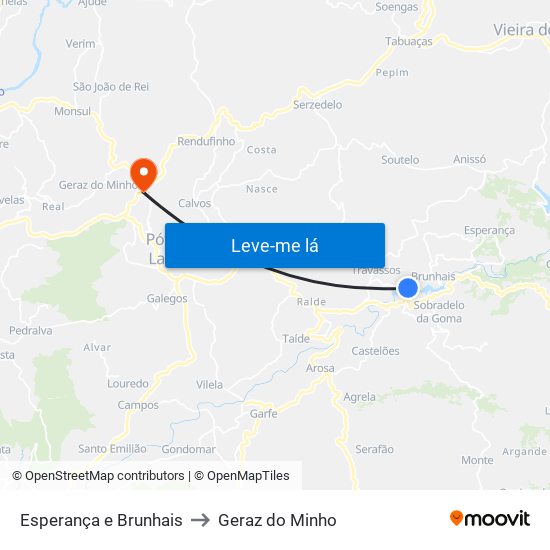 Esperança e Brunhais to Geraz do Minho map