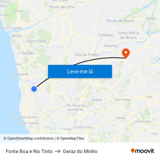 Fonte Boa e Rio Tinto to Geraz do Minho map