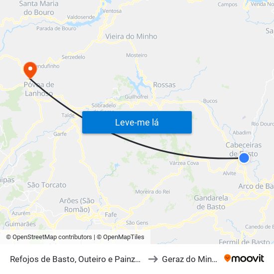 Refojos de Basto, Outeiro e Painzela to Geraz do Minho map