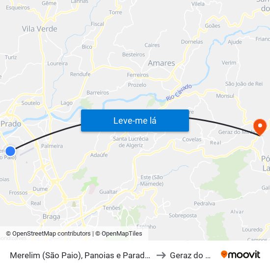 Merelim (São Paio), Panoias e Parada de Tibães to Geraz do Minho map