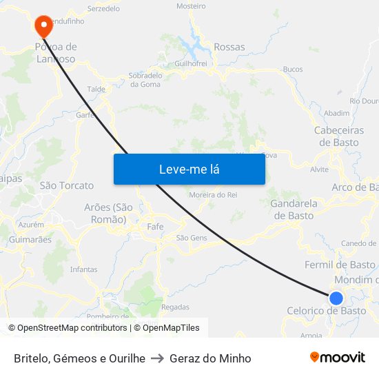 Britelo, Gémeos e Ourilhe to Geraz do Minho map