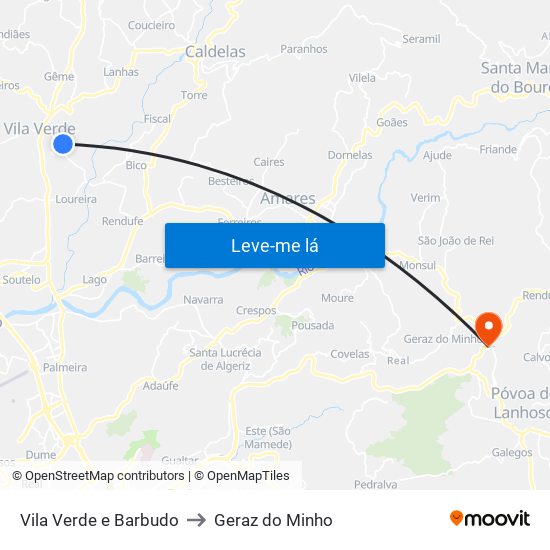 Vila Verde e Barbudo to Geraz do Minho map