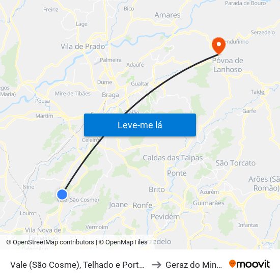 Vale (São Cosme), Telhado e Portela to Geraz do Minho map