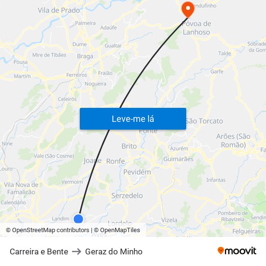 Carreira e Bente to Geraz do Minho map