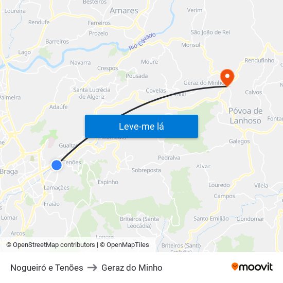 Nogueiró e Tenões to Geraz do Minho map