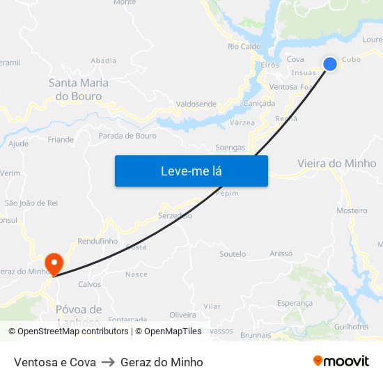Ventosa e Cova to Geraz do Minho map