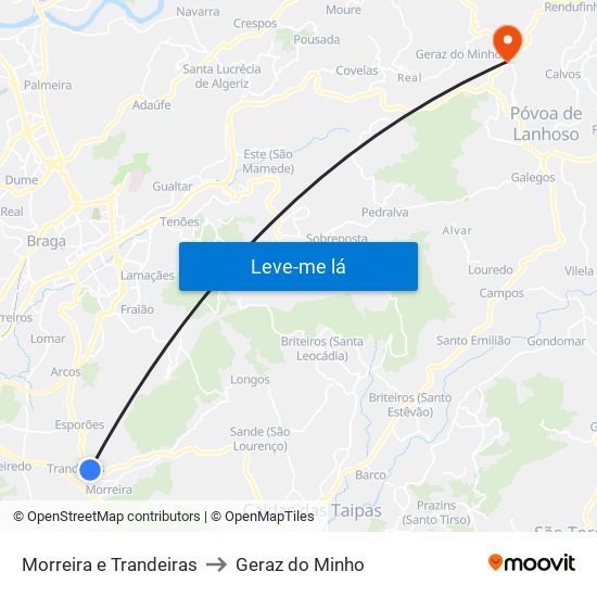 Morreira e Trandeiras to Geraz do Minho map