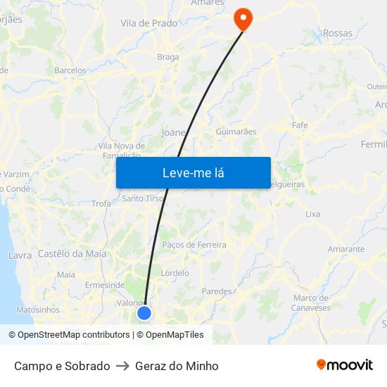 Campo e Sobrado to Geraz do Minho map