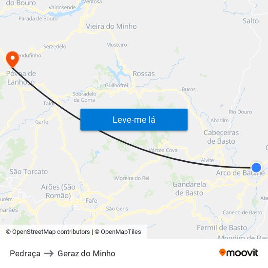 Pedraça to Geraz do Minho map