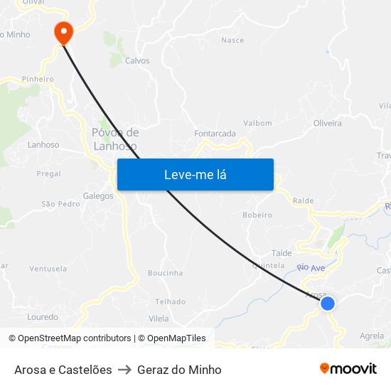 Arosa e Castelões to Geraz do Minho map