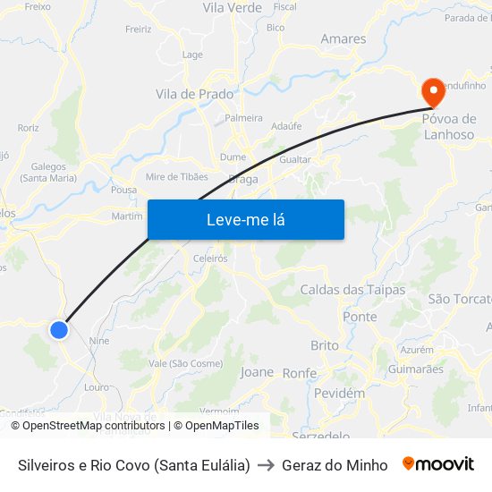 Silveiros e Rio Covo (Santa Eulália) to Geraz do Minho map